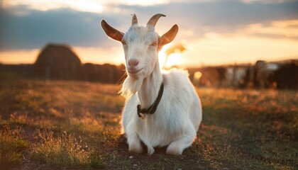 Fototapeta premium portrait of a goat on a farm in the village beautiful goat posing