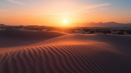 Fototapeta premium Dune Beach Sunset with Serene Coastal Sand and Vibrant Ocean Horizon at Golden Hour