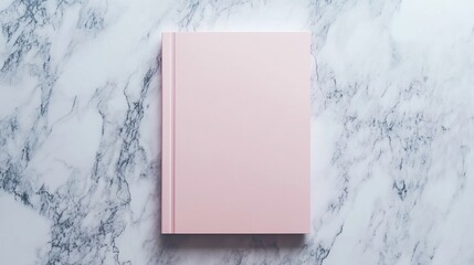 Pink book mockup on marble background, flatlay, design