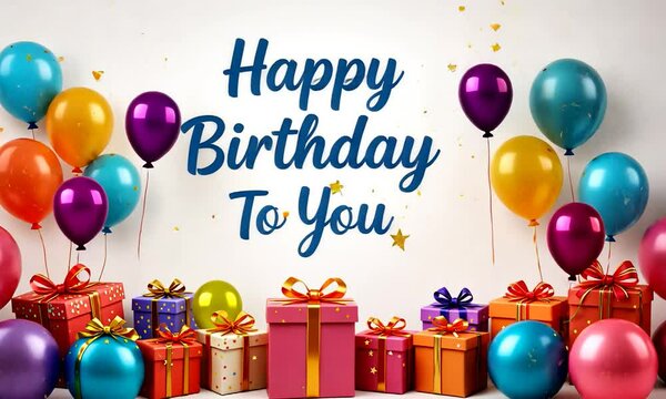A happy birthday card with balloons and a birthday card