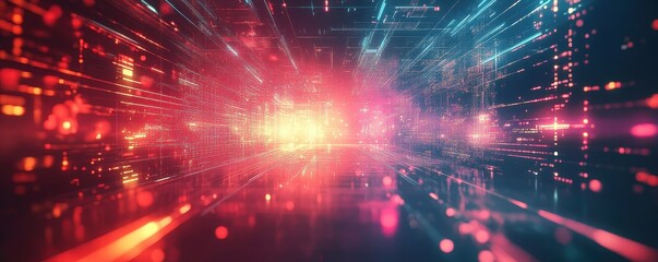 Obraz premium Futuristic digital network with colorful lights and dynamic motion