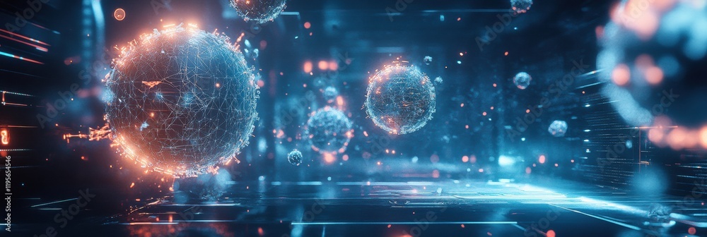 Poster visualization of antibodies attacking pathogens in a high tech environment. generative ai