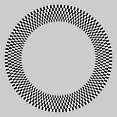 Round checkered frame isolated on gray background. Grid pattern border.