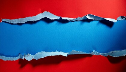 ripped blue paper on red