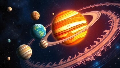 Naklejka premium artists-view-of-our-solar-system-colorful-planets
