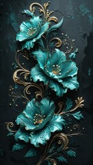 Aesthetic Wallpaper for Mobile: A Luxurious High-Contrast Artwork Featuring Vibrant Neon Pink and Turquoise Hues Clash, Creating a Bold and Striking Visual Experience with Elegant Artistic Details