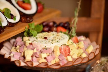 party buffet tasty finger food, savory and sweet dinner