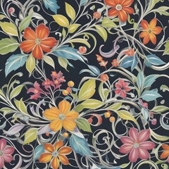 Fototapeta premium Geometric vines featuring multicolored floral