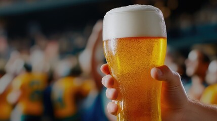 Fan Enjoys Cold Beer During Football Action