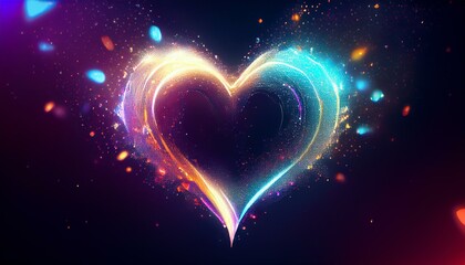 sparkle heart explosion glowing bokeh movie like electric neon thrilled luminous metallic fluid generative ai