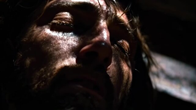 Dramatic Close-Up of Jesus Christ's Face: Easter, Sacrifice, and Christianity
