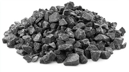 Pile of Dark Gray Crushed Stones for Construction and Landscaping Use