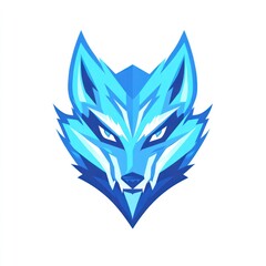 Fototapeta premium Blue wolf head, graphic design, isolated on a white background, for a logo or a gaming profile