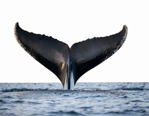 tail of a humpback whale isolated against a white background