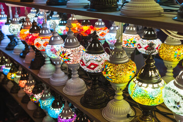 Traditional colorful Turkish lights with mosaic shades