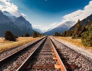 train rails with mountains in the background