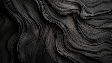 Obraz premium Abstract grayscale image of flowing, wavy lines resembling wood grain or fabric. Dark, moody, and textural.