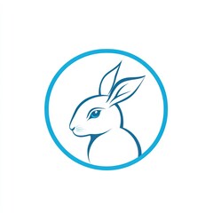 Fototapeta premium Rabbit in a blue circle, isolated, no activity. Possible use logo