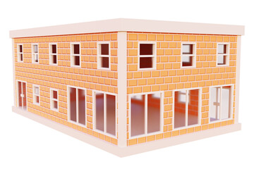 Orange brick building. 3d rendering.	
