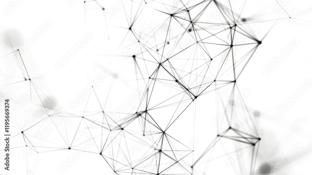 Wall mural black and white polygonal space. structure of dots and connection lines. digital background. weaving