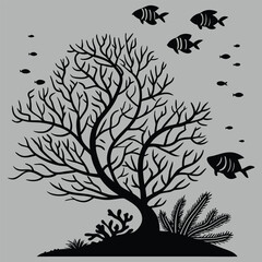 worms eye view of coral silhouette vector design art and illustration
