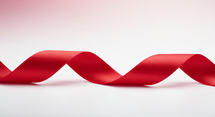 Elegant Red Satin Ribbon Curl on White Background
