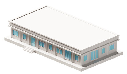 Blue door and window building isometric. 3d rendering.	