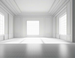 white room space background front view of white interior empty room with soft light illumination 3d rendering