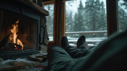 Cozying up by fireplace snowy landscapes a relaxation journey winter retreats