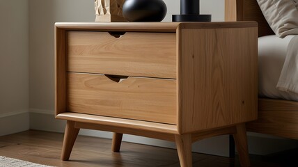 Mid-Century Modern Wooden Nightstand with Minimalist Design V7