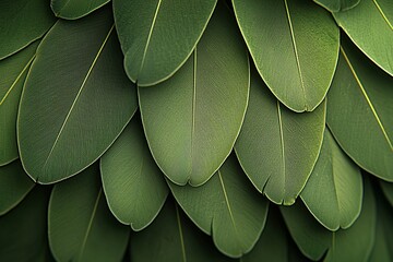 A close-up view of overlapping green leaves, showcasing their texture and natural beauty.