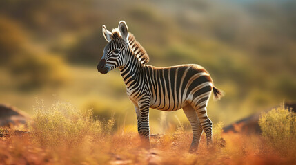 Majestic Zebra Standing Gracefully in Sunlit African Landscape
