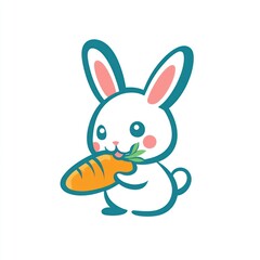 Obraz premium Cute cartoon rabbit eating carrot, white background