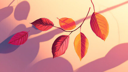 Fototapeta premium Soft shadows cast by leaves on a minimalist wall during afternoon light. Leafshadow. Illustration