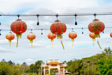 Chinese lanterns are decorated at Chinese temples, hung for Prosperity, Happiness, and Good Fortune, and celebrate the Chinese New Year at the shrine
