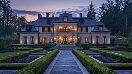 Fototapeta premium Grand Chateau at Dusk Luxurious Estate