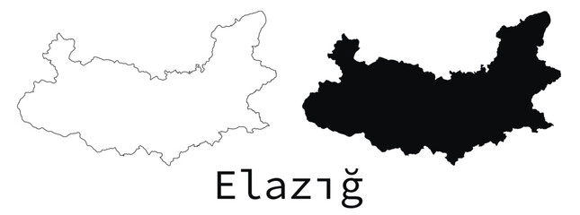 Elazig Turkey map outline and black silhouette vector