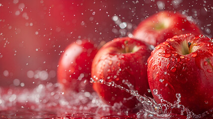 Fresh red apple with water flash