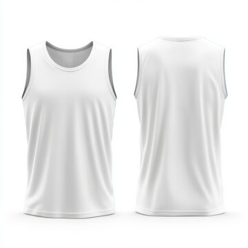 White sleeveless shirt mockup, front and back views, isolated on white background. (1)