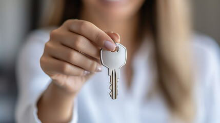 Professional Realtor Offering Key in Bright Apartment Setting