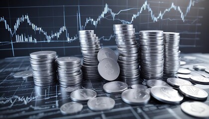 Pile of silver coins and a graph