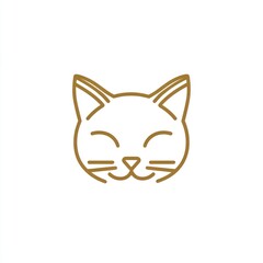 Golden line drawing of cat head on a plain background; use for minimalist design element