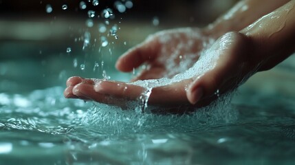 Fototapeta premium The feeling of running water over your hands, a cleansing ritual that symbolizes the washing away of stress.