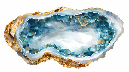 Turquoise and gold geode inspired oyster shell on white background, perfect for decorative and jewelry design concepts. crystalpath. illustration. Crystalpath. Illustration