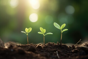 Beautiful Tree Growth - 3 Steps of Germinating and Growing Plants in Nature with Vivid Morning Light