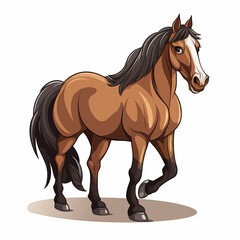 Fototapeta premium Cartoon Brown Horse Illustration with White Background