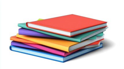 Colorful stack of hardcover books with vibrant covers on white background