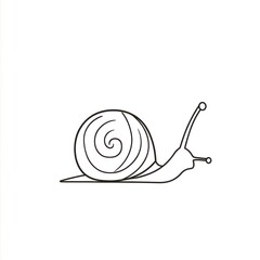 Snail crawling, simple line art, white background, children's book illustration