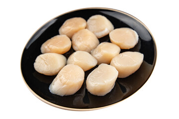 Raw sea scallop seafood fresh tasty food dish gourmet food background on the table rustic food top view copy space keto and paleo diet vegetarian  food pescetarian diet