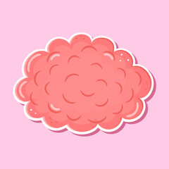 Cartoon-style pink brain sticker illustration on pink background